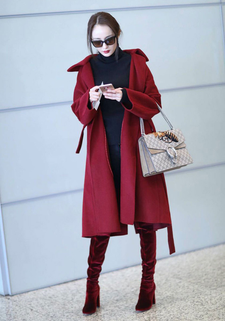 明星杨幂同款2020秋冬新款女装系带双面羊绒大衣ol过膝羊毛呢外套