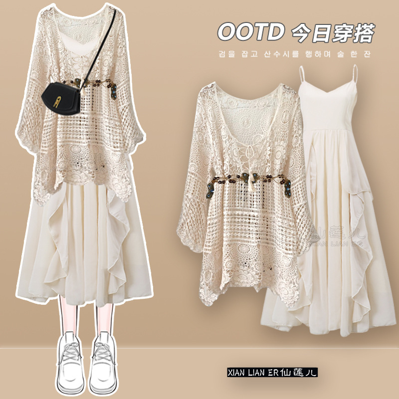 清冷禅意风吊带连衣裙女装小个子套装短裙民族风云南旅游夏装裙子