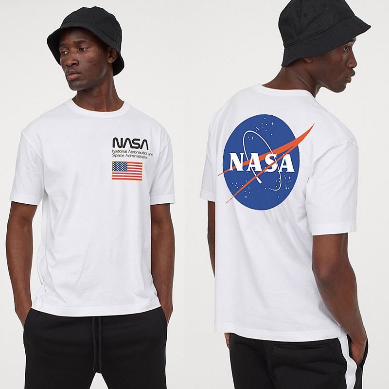 2022新款欧美ins网红街头滑板青少年太空nasa印花个性短袖t恤半袖