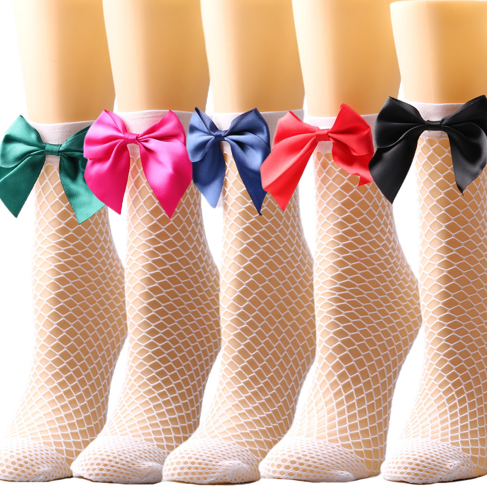 欧美可爱大蝴蝶结网袜短款渔网袜女成人儿童配饰性感可爱渔网袜子