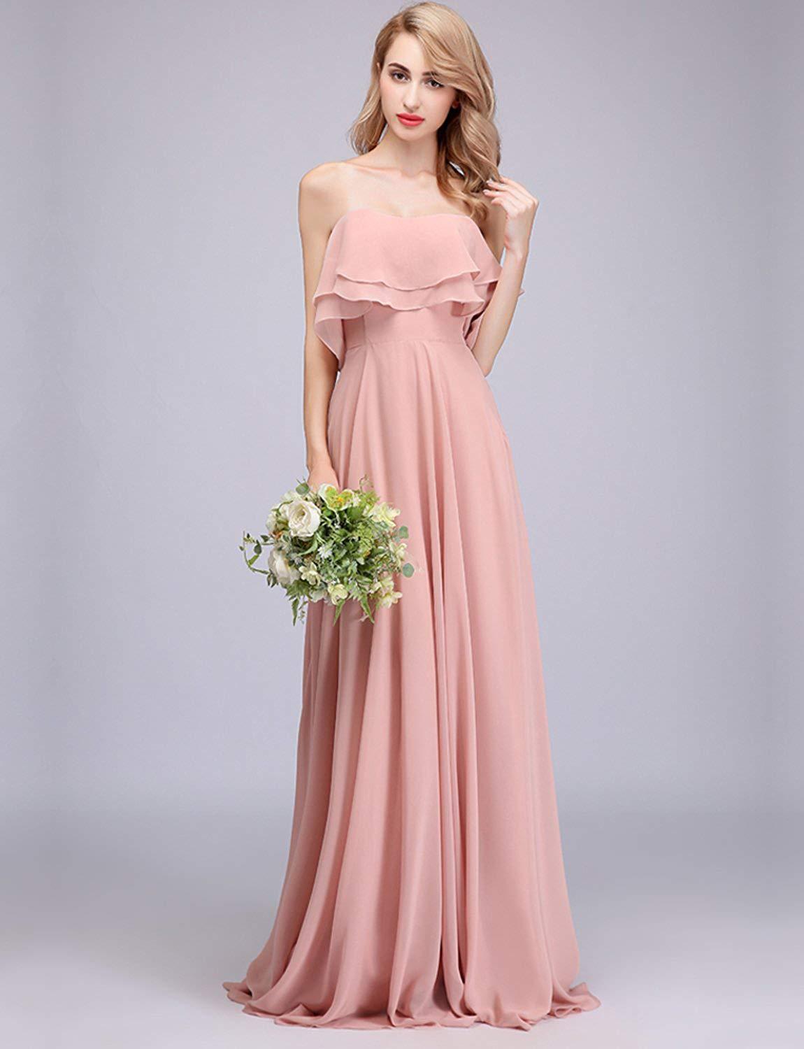 2021新款伴娘服性感无肩带抹胸荷叶边长款礼服宴会主持人晚礼服女