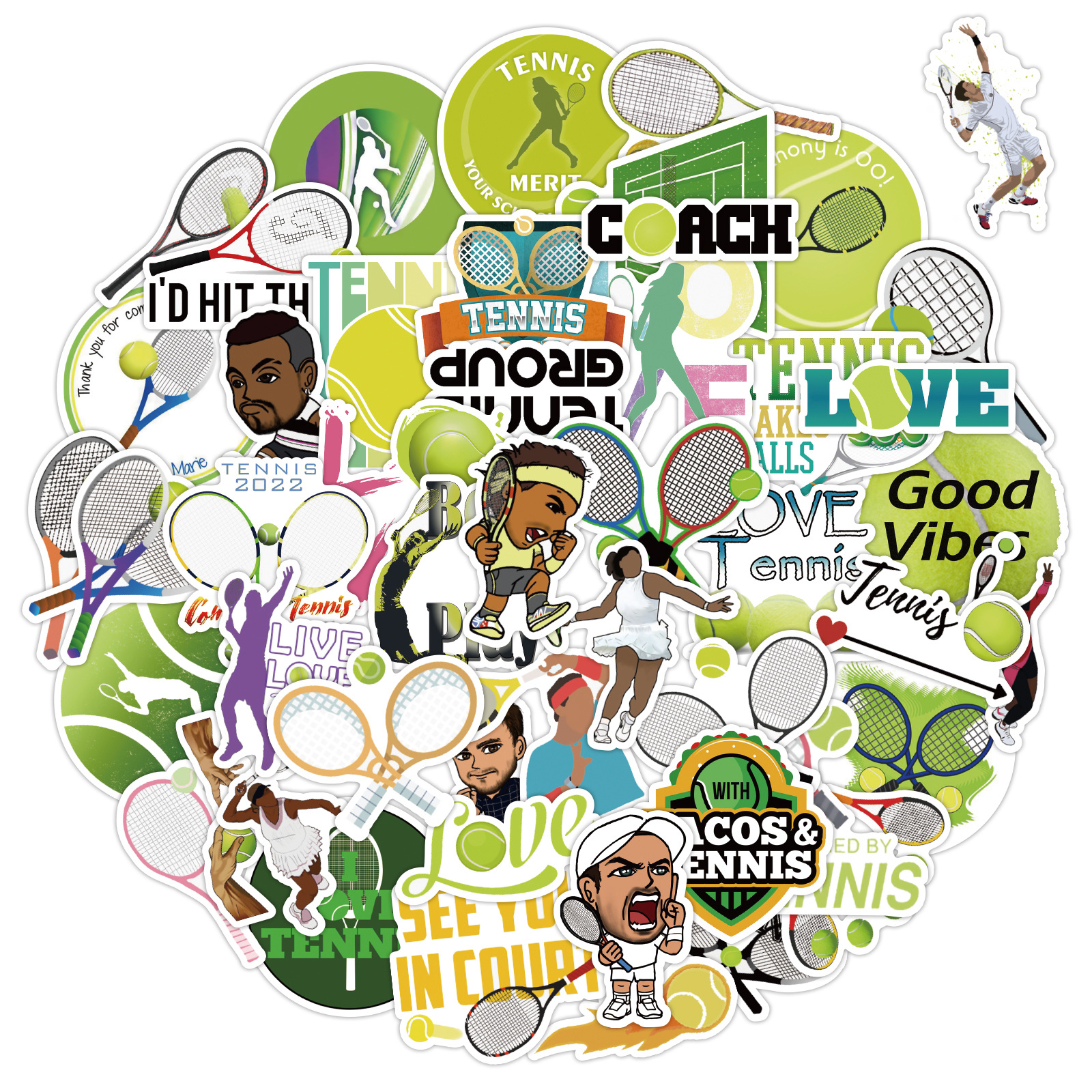 50张新款运动系列网球涂鸦贴纸汽车行李箱水杯冰箱防水贴纸批发