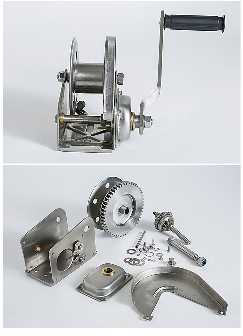 1200磅手摇牵引绞车带刹车手动绞盘双向自锁304不锈钢手摇绞盘