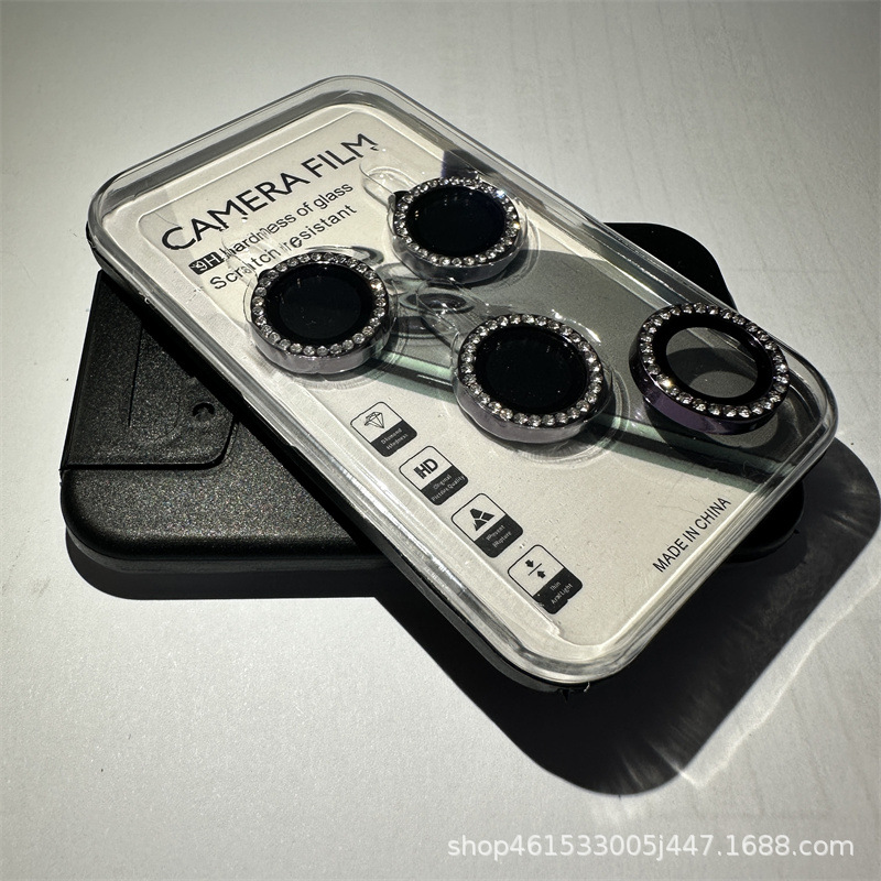 适用于苹果14Promax镶钻鹰眼镜头膜摄像头水钻保护贴点钻13金属圈