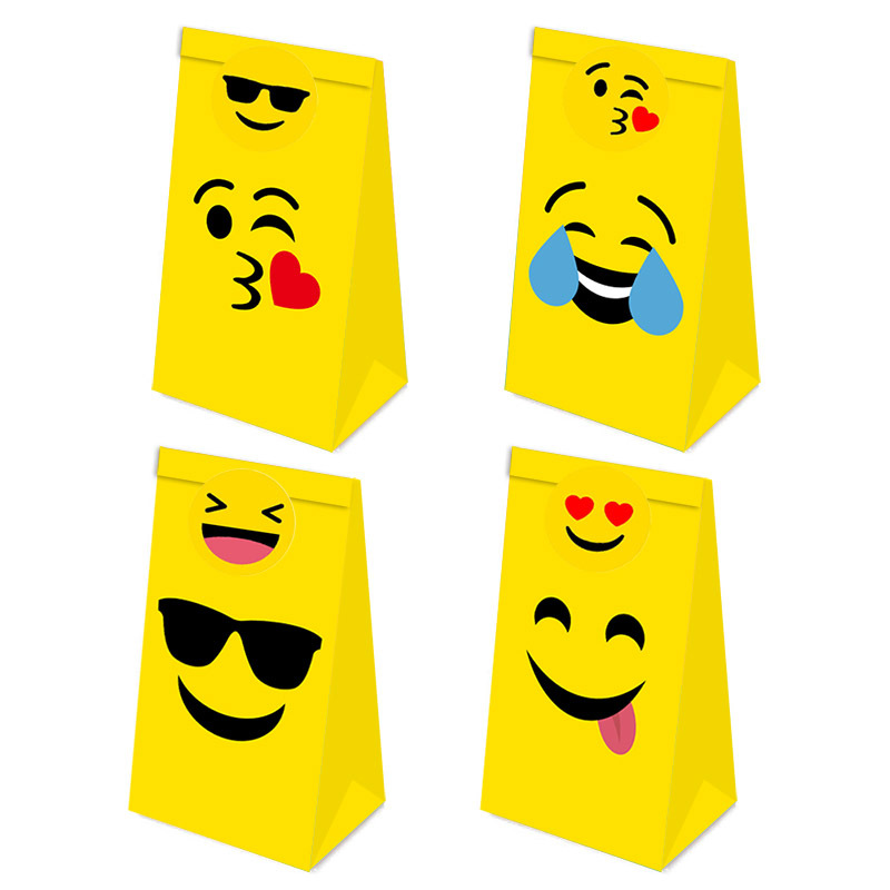 笑脸表情生日礼物方底小纸袋礼品袋 饰品袋子彩色糖果袋贴纸