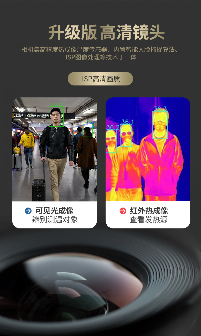 人脸识别测温仪面部热成像感应摄像头温度检测一体机红外线测温门