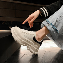 2022春夏韩版系带休闲厚底小白鞋学生运动鞋牛皮松糕女单鞋板鞋秋
