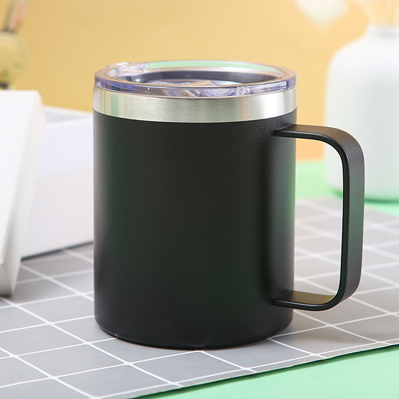 Cross-Border Plastic Spraying 12Oz Stainless Steel Mug Cup Double-Layer Vacuum Cup with Handle Office Gift Cup Wholesale