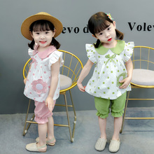 女宝宝中小童女童花朵短袖套装女孩子娃娃领0-4岁夏季衣服两件套2
