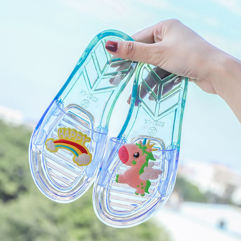 Children's Slippers Parent-Child Little Girl Fashion Outerwear Soft Bottom Girl Crystal Transparent Flat Sandals Summer