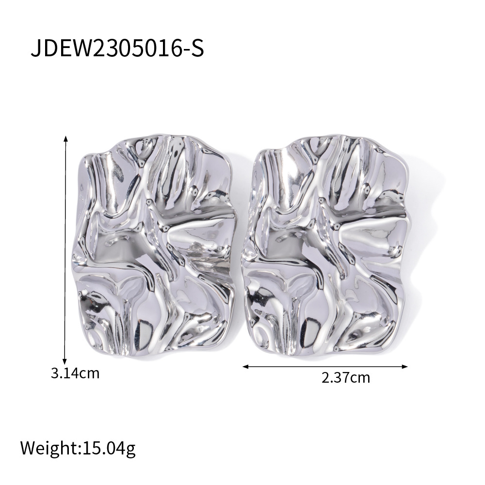 INS Titanium Steel Stainless Steel Square Pleated Earrings Earrings 2023 New Trendy Temperament Minority Design Earrings