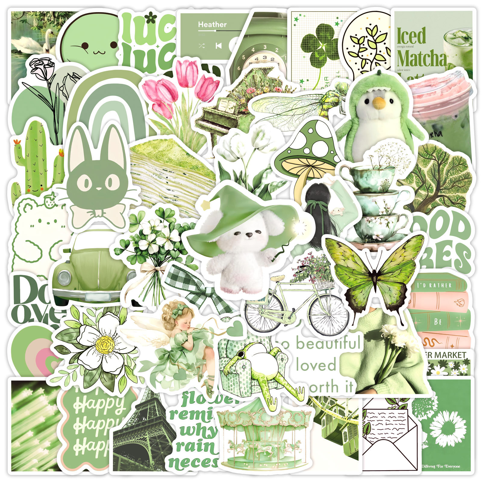 50 ins style green for girl cute cartoon stickers notebook phone waterproof hand account pvc decorative stickers
