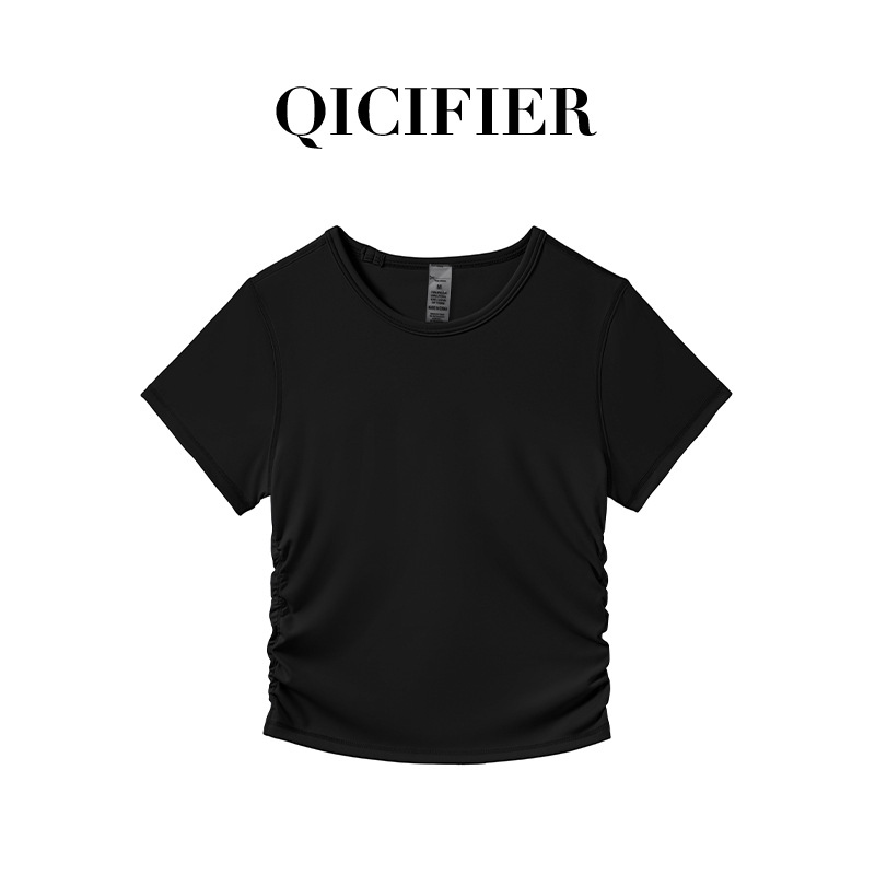 Qcfe New Outdoor Sports Running Yoga Clothes Slim Fit T-shirt Side Waist Elastic Stretch Nude Feel Yoga Jacket Women