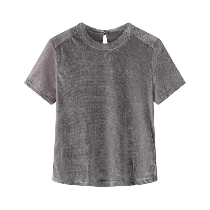 2024夏季新款灰色套头丝绒显瘦短袖t恤上衣女 40426053-阿里巴巴