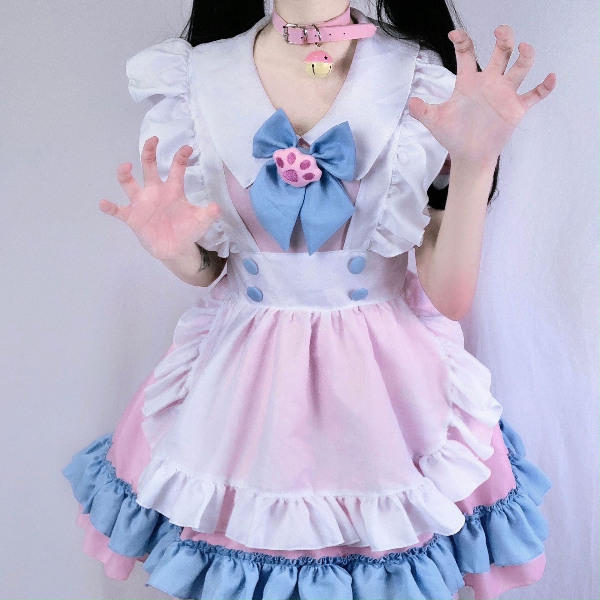 s-4xl大码女仆装 超萌大蝴蝶结洛丽塔连衣裙 女装大佬粉蓝可爱裙