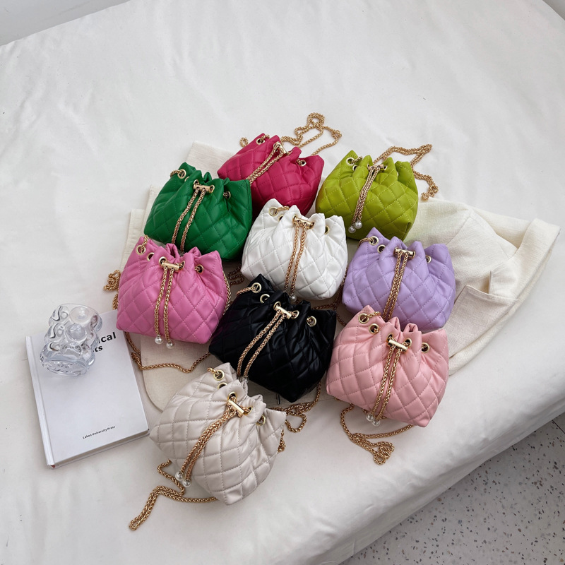 New 2022 Summer Candy Color Small Bag Women's Fashion All-Match Age-Reducing Rhombus Pearl Bucket Bag Small Chanel-Style Bag