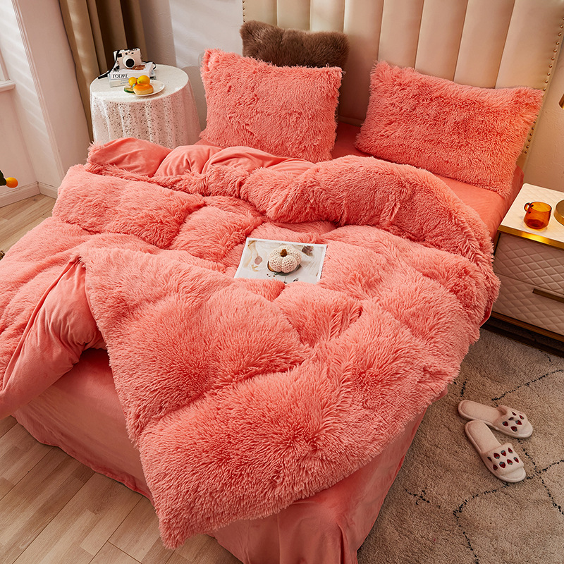 Winter Coral Fleece Four-Piece Set Mink Fur Thickened Double-Sided Fleece Bed Sheet Plush Quilt Cover Flannel Bedding