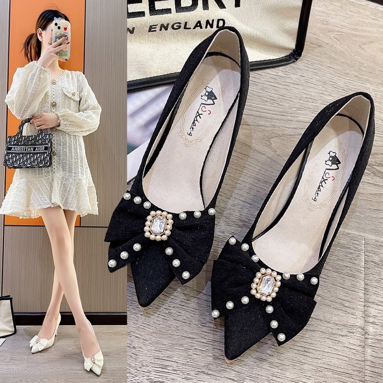 2023新款高跟鞋女韩版尖头蝴蝶结细跟高跟单鞋时尚女鞋批发-阿里巴巴