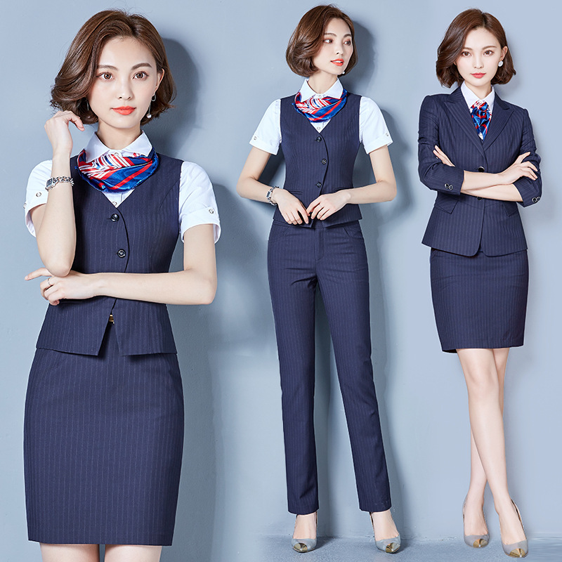 春秋职业套装女时尚酒店前台工作服制服银行移动客服工装西装马甲