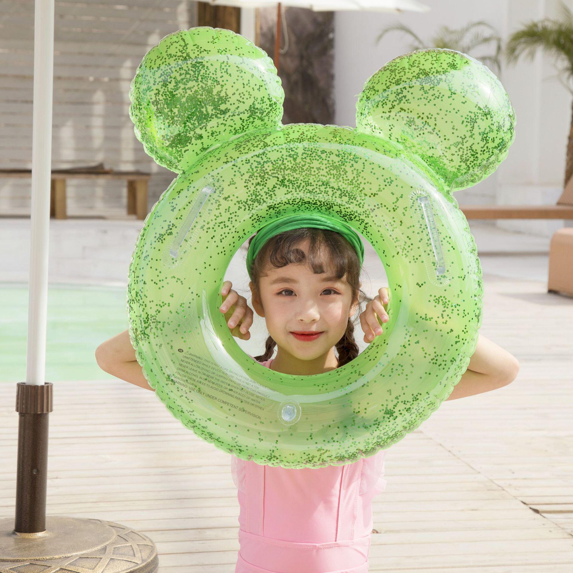 厂家货源儿童亮片米奇游泳圈宝宝卡通腋下圈游泳圈腋下圈粉色少女