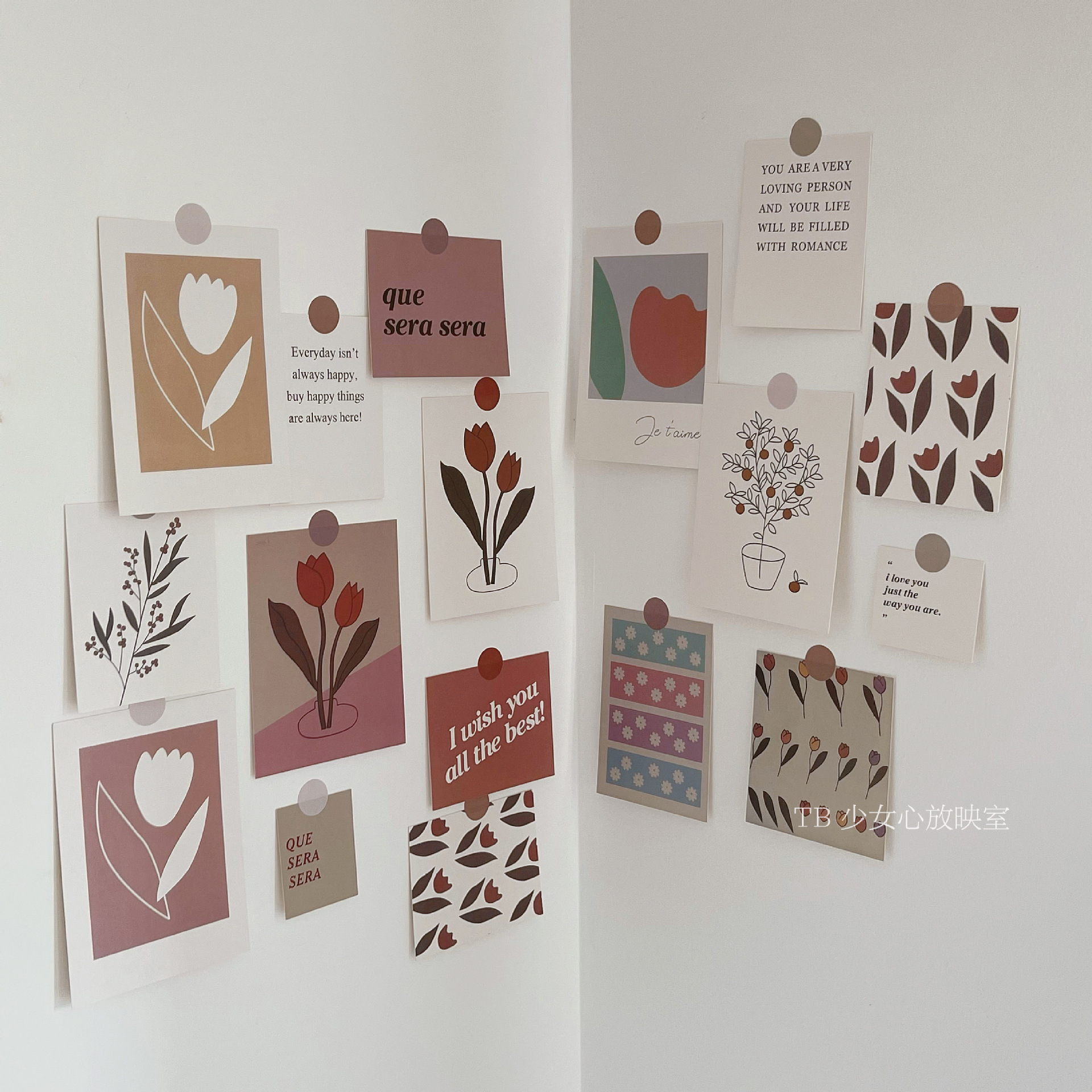 文艺小清新~ins风郁金香卧室墙贴画 小众宿舍装饰卡片背景照片墙