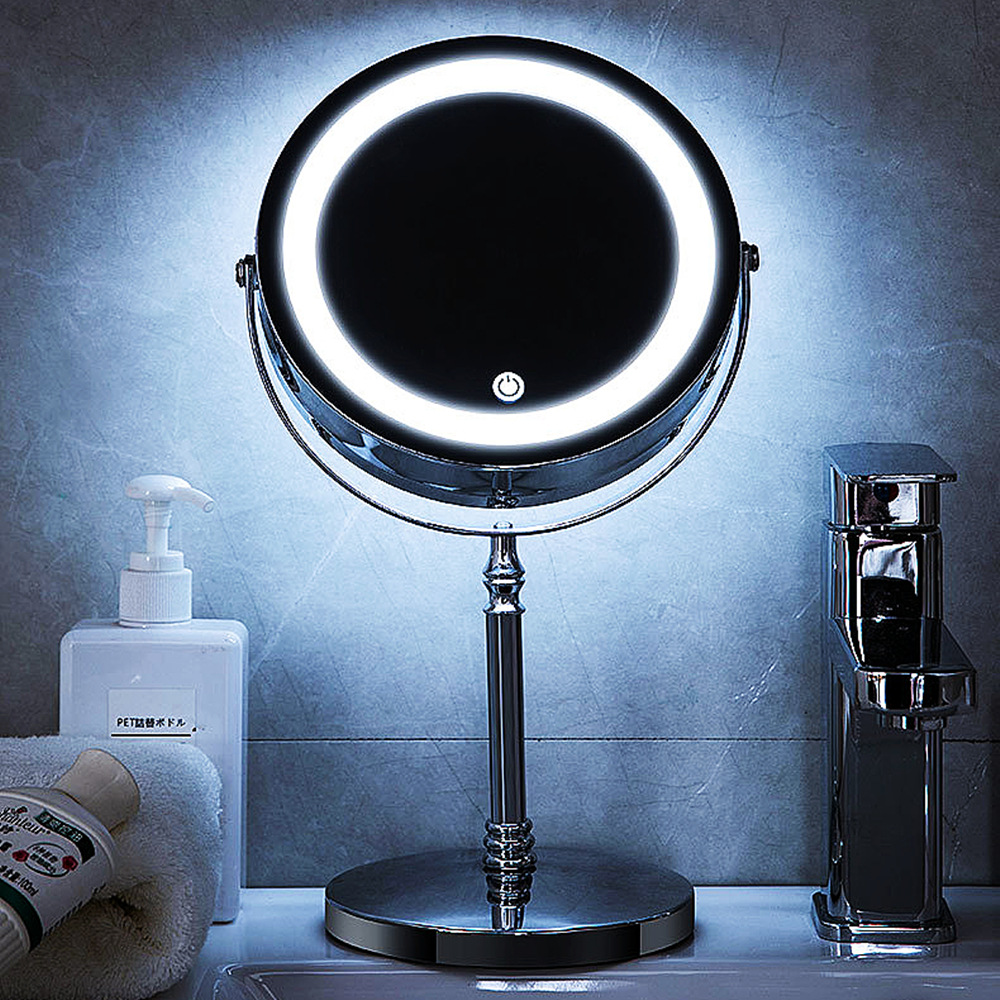 european-style metal led make-up mirror usb charging touch dimming 5 times magnifying glass with light 7-inch desktop double-sided mirror