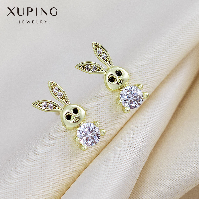 Xuping Jewelry Cartoon Fun Rabbit Petite Earrings Japanese and Korean Temperamental Earrings Inlaid Artificial Gem Earrings