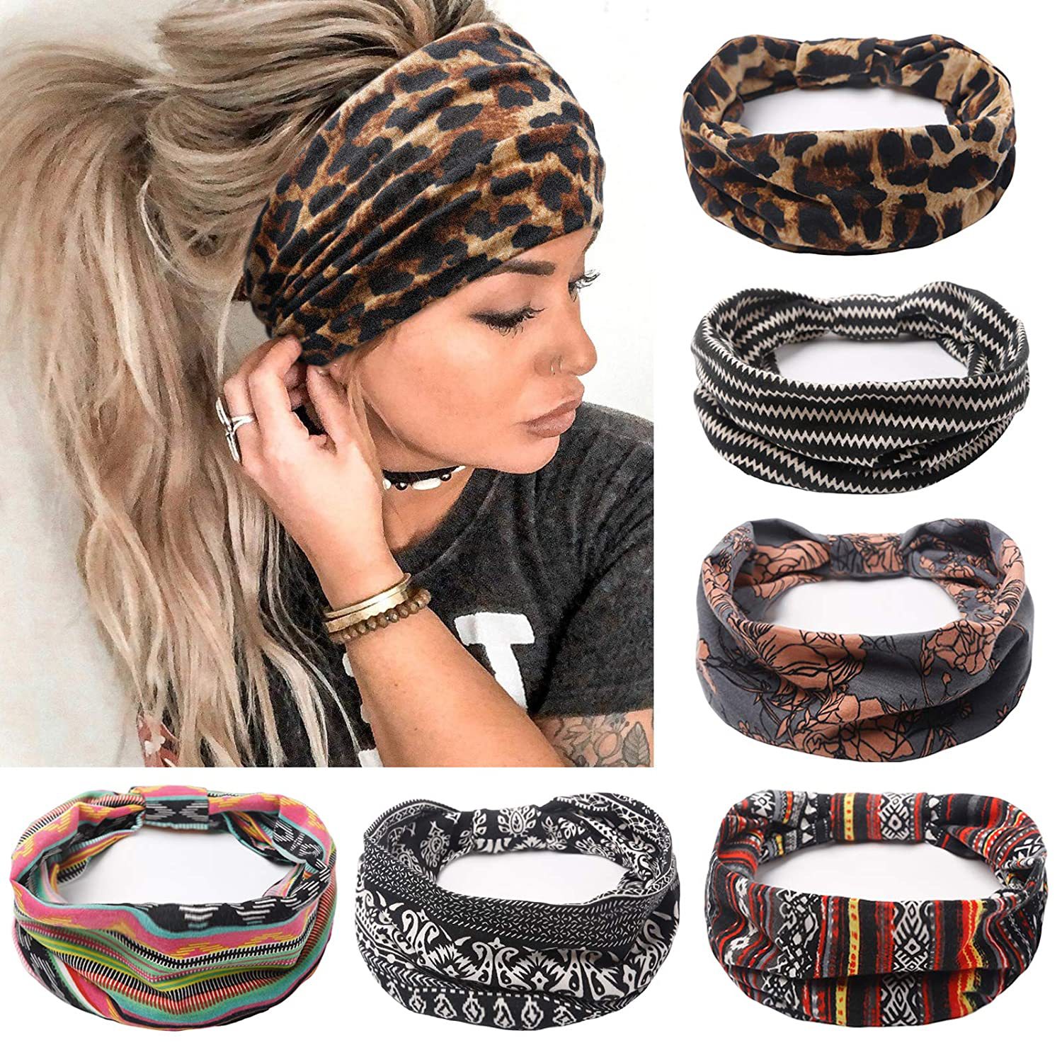 Amazon Women's Sports Yoga Hair Band All-Match Knotted Headband Wide-Brimmed Headscarf Elastic Cotton Hair Accessories