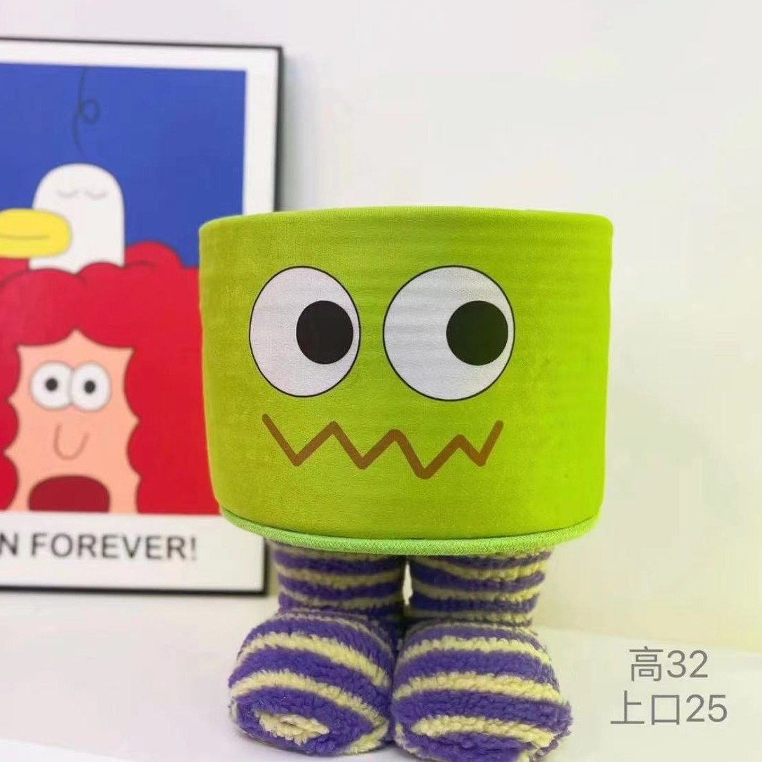 无纺布绿色小怪兽大眼睛可爱收纳高颜值家用桌面整理筐家居摆件