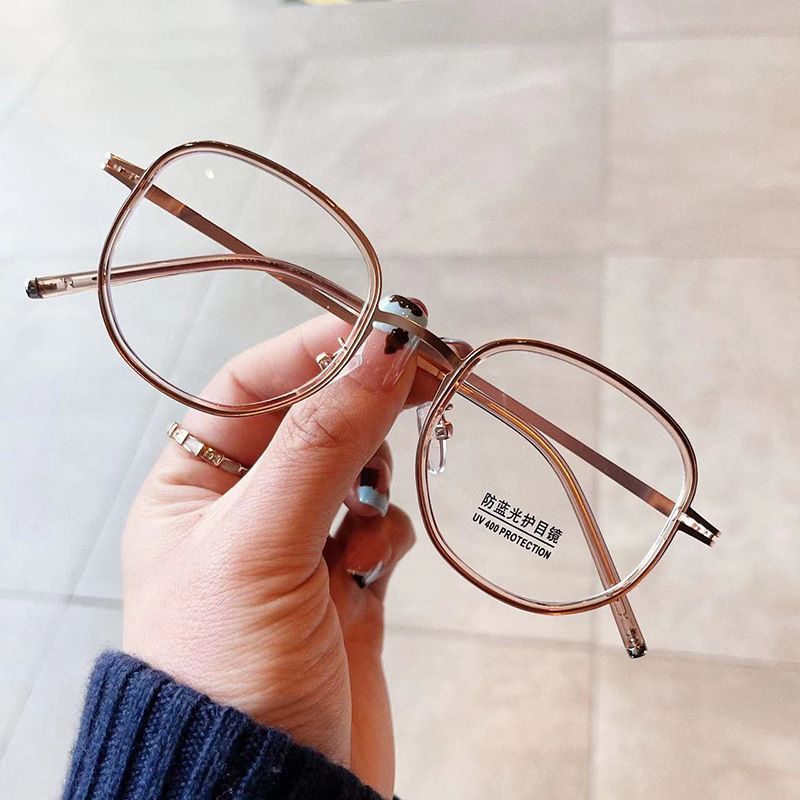 千艾新款时尚椭圆框防蓝光眼镜女 个性大框素颜平光镜近视眼镜架