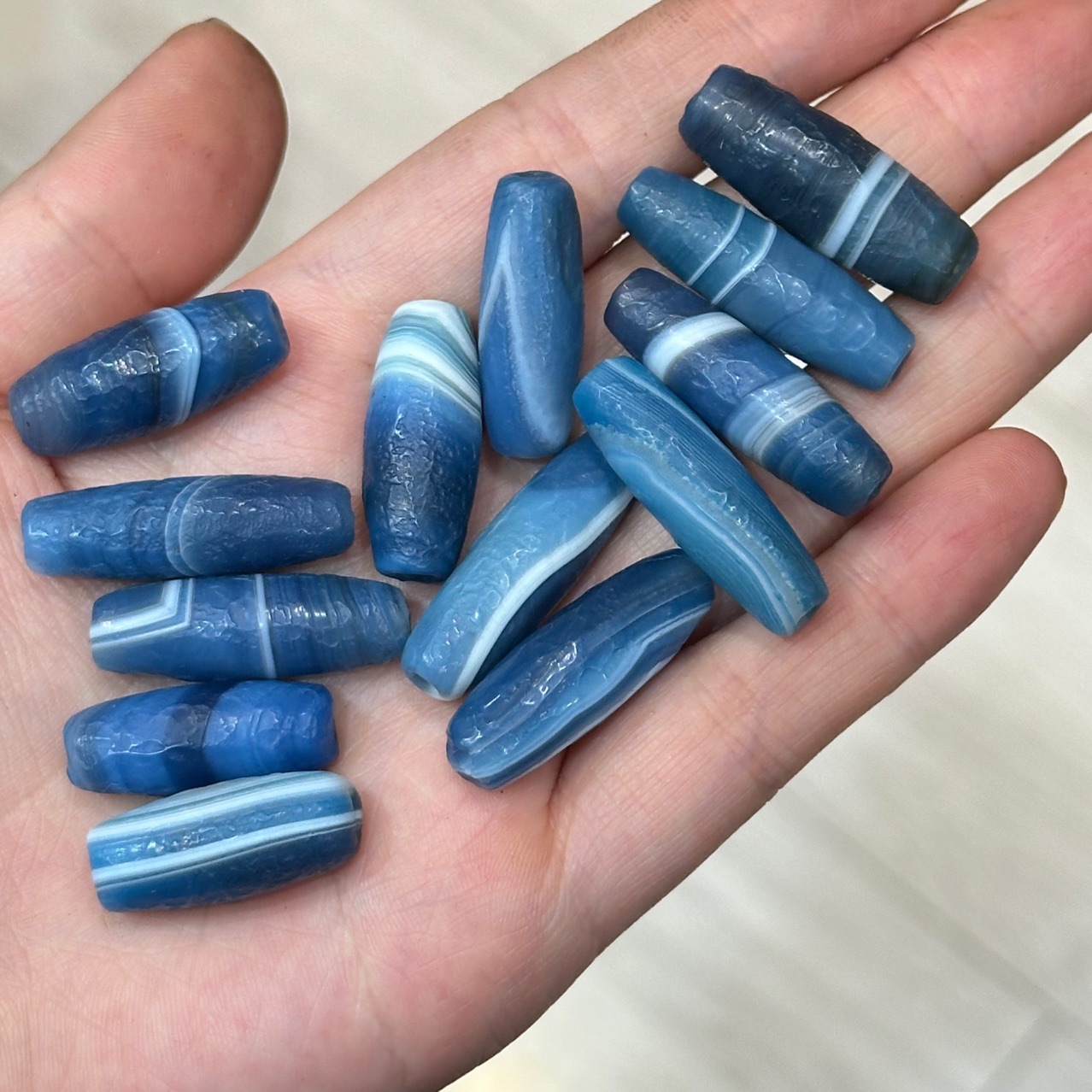 蓝沁老玛瑙天珠桶珠-阿里巴巴