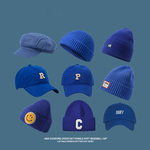 克莱因蓝帽子蓝色针织帽毛线帽男女秋冬百搭贝雷帽潮牌鸭舌棒球帽