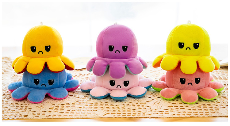 抖音同款不开心生气正反两面变色脸表情可以翻面的心情小章鱼玩偶