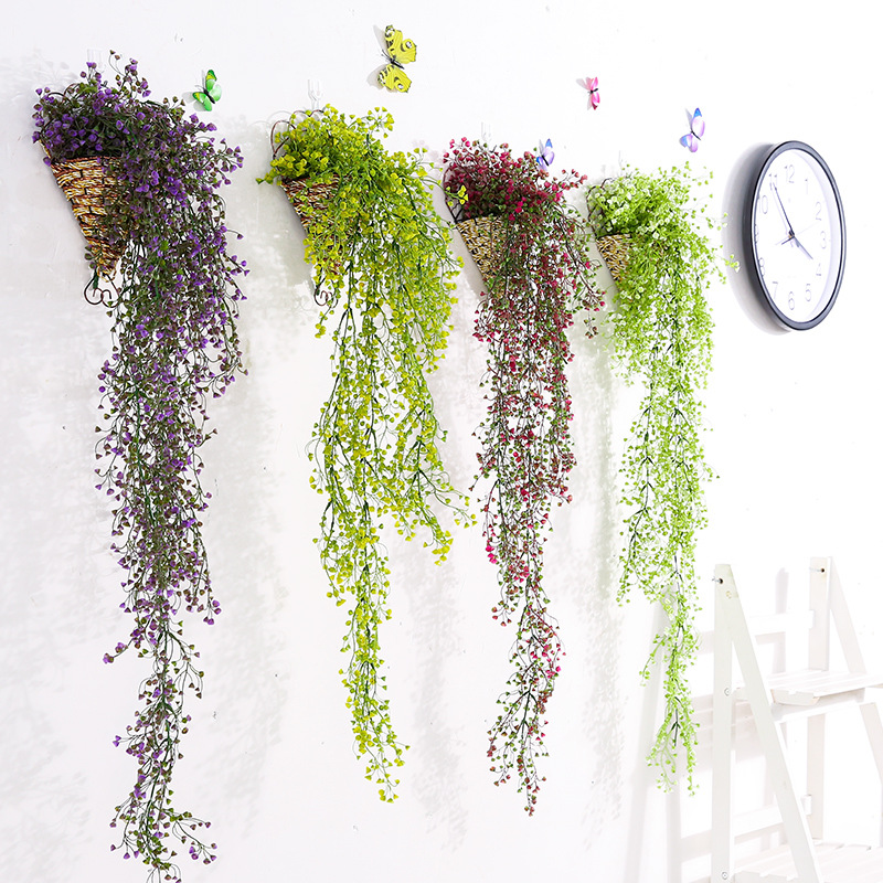 仿真金钟柳壁挂装饰花假花藤条塑料花藤蔓绿植物墙面吊篮室内吊顶