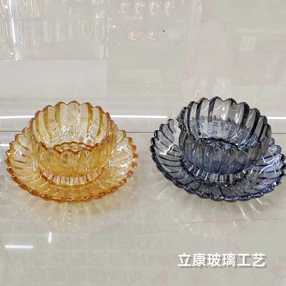 European-Style Glass Crystal Lotus Bowl Dish Two-Piece Set Fruit Salad Breakfast Bowl Ice Cream Bowl Dried Fruit Fruit Plate Set