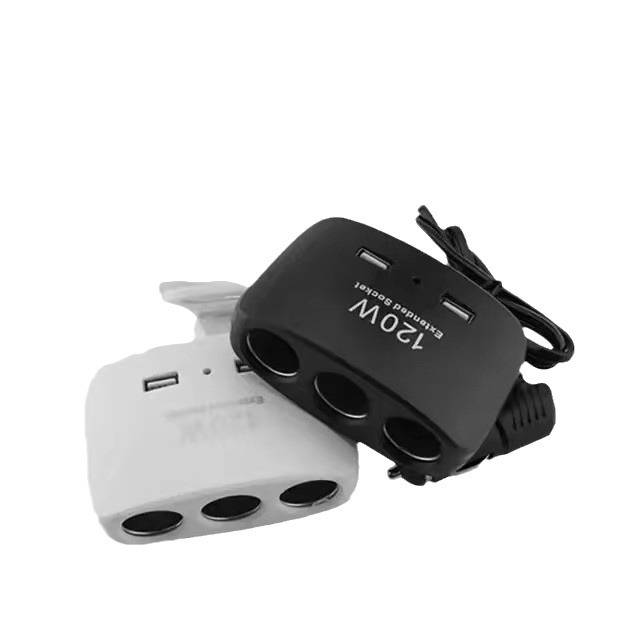 大功能120w一拖三点烟器车载一分三双usb充电器多功能电源分配器