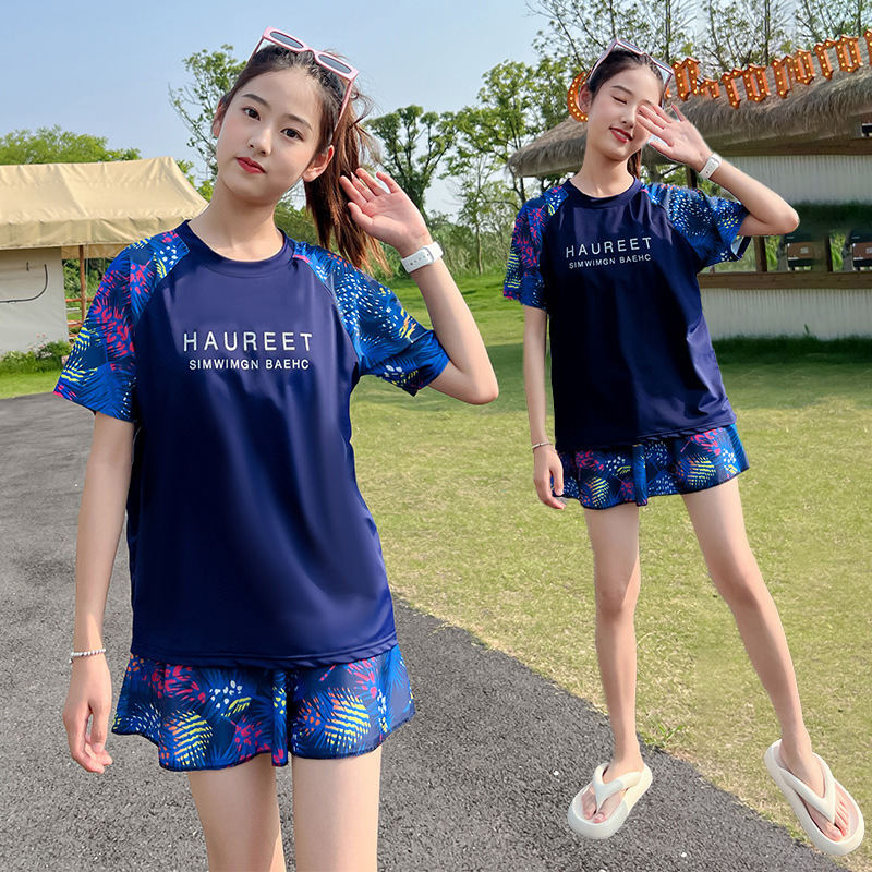 儿童泳衣女孩10岁女童分体裙式装11岁12岁微胖大码泳裤防走光网红