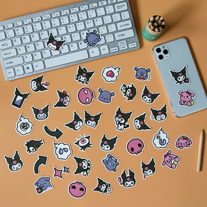 40张库洛米贴纸 kuromi可爱卡通表情手账素材 手机壳水杯手帐贴纸