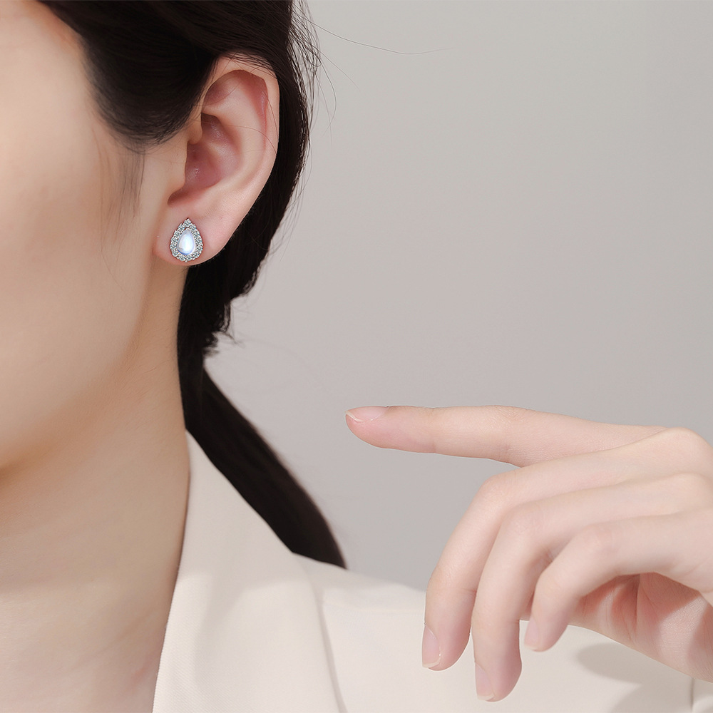 水滴耳钉小清新合成蛋白石镶钻耳钉甜美ins风跨境耳饰-阿里巴巴