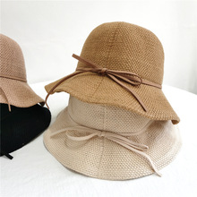 帽子女夏季纯色透气针织渔夫帽百搭休闲时尚简约遮阳帽波浪边盆帽