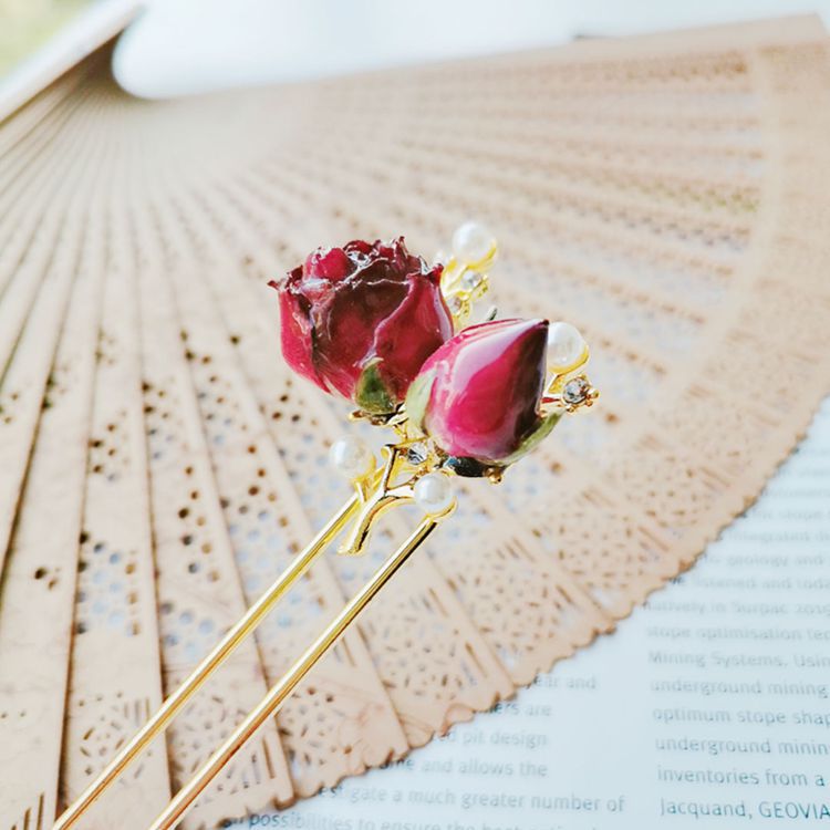 原创发簪滴胶玫瑰花真干古风汉服超仙森系手工发夹饰表演复古女潮