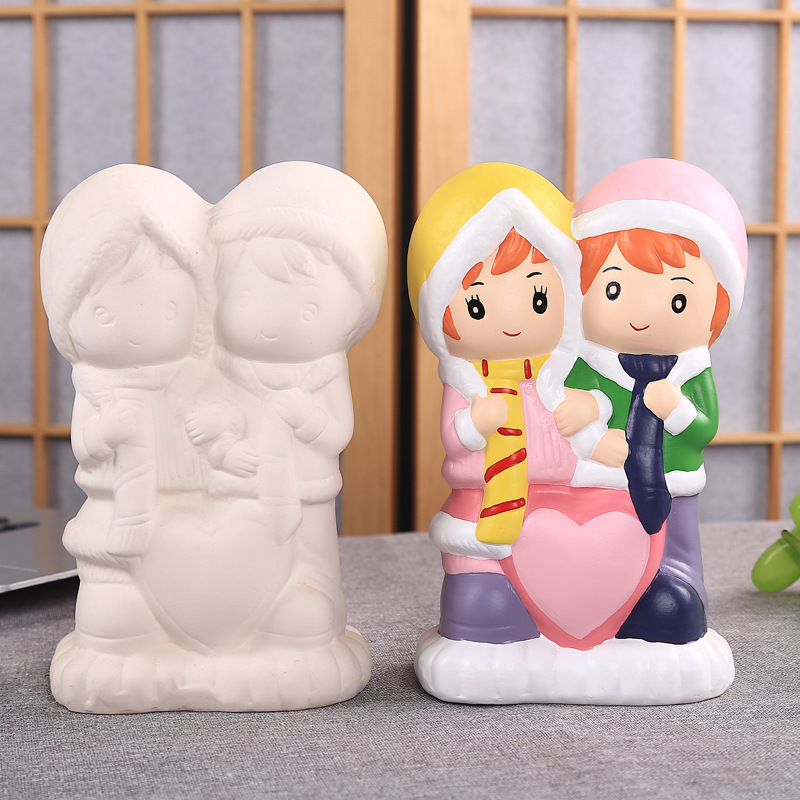 创意情侣diy陶瓷彩绘非石膏娃娃白胚自己上搪胶涂色存钱罐储蓄罐1