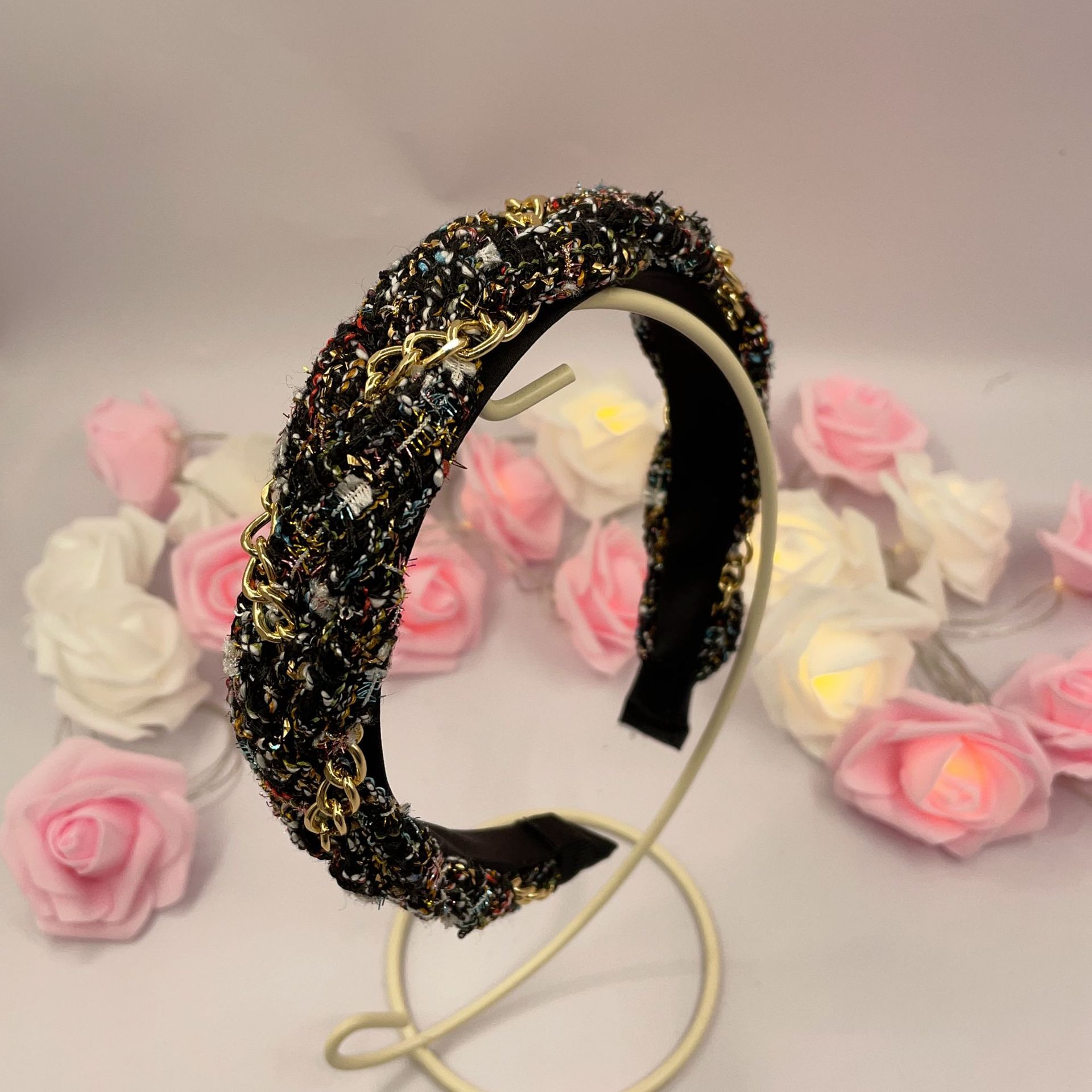 Socialite Style Bead Headband New High-Grade Light Luxury High Skull Top Headband Show Hair Volume Go out All-Match New Year Hair Accessories