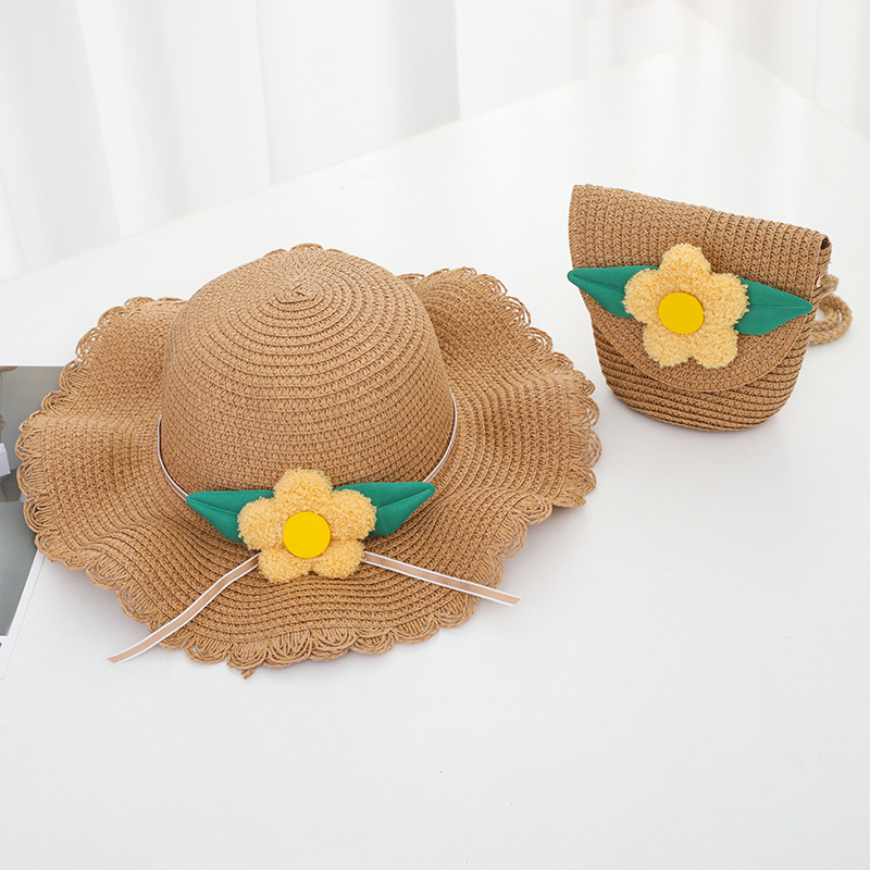 Children's Sun Hat Girls' New Straw Hat Bag Set Sun Hat Summer Princess Flower Accessories Beach Cool Hat
