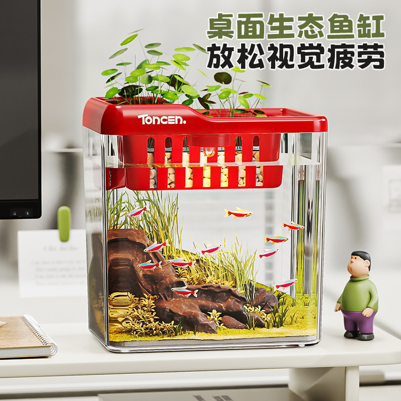 鱼缸客厅新款小金鱼乌龟饲养家用仿玻璃透明小型办公室桌面生态缸