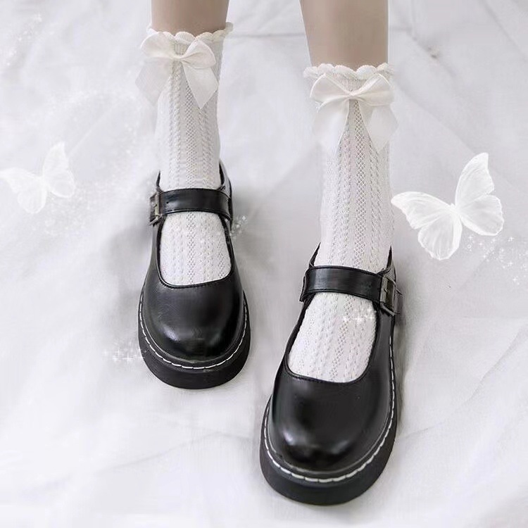 lolita袜子日系蝴蝶结木耳花边洛丽塔可爱女学生软妹jk中筒短筒袜