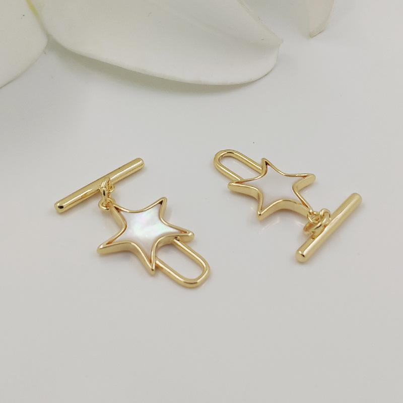铜镀厚金海贝ot扣18k包金五角星珍珠项链扣不掉色手工活diy饰品扣