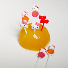 热卖  日本款式塑料水果叉  hello kitty 儿童水果签8个装