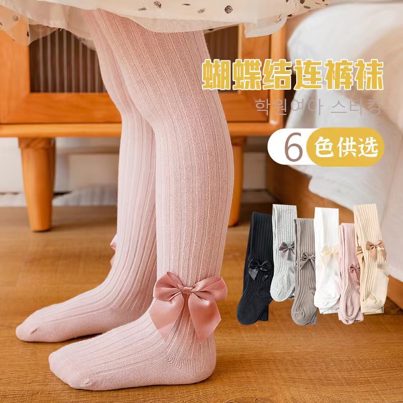 Baby Spring and Autumn Children's Socks Korean Girls Baby Bow Baby's Tights New Leggings