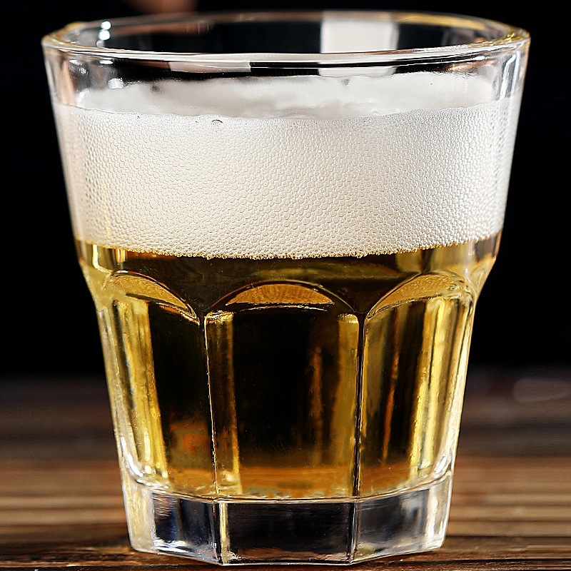 批发酒店ktv加厚八角钢化透明玻璃一口杯啤酒杯餐消广告 logo